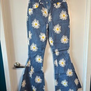 Saints & Hearts Daisy Print Flare Jeans Blue Floral Bell Bottoms Small